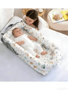 一套卡通动物便携式婴儿床，新生儿隔离床，可拆卸可水洗可折叠婴儿床，适合0-1岁婴儿，旅行使用 - 彩色 - 查看 1