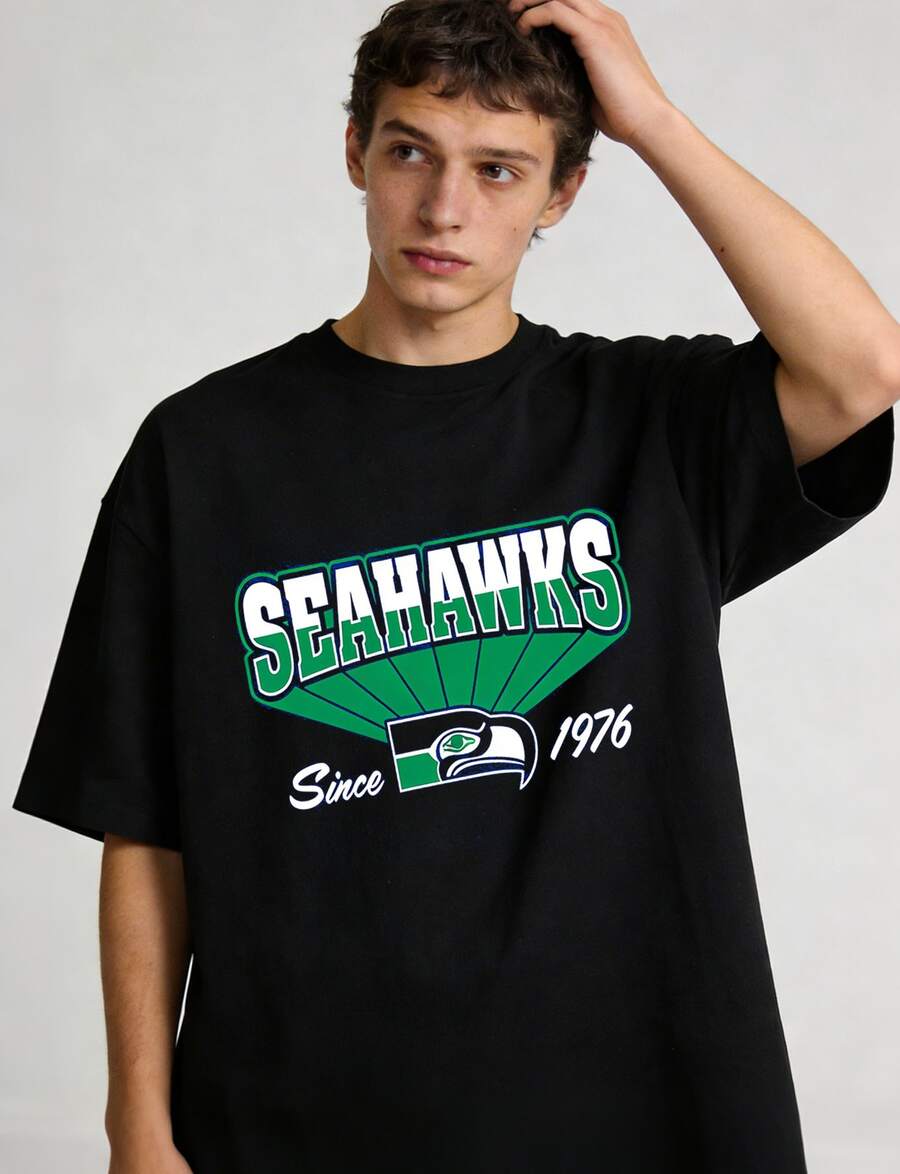 Seahawk1 Short Sleeve T-Shirt, Seattle Football Team Graphic Tee, Unisex 12th Man Fan Cotton Shirts, Game Day Casual Breathable Wear For Men Women Youth - black3 - 查看 1