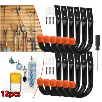 NetHong 6Pack Heavy-Duty Metal Wall Hooks, Warehouse Storage Hooks, Suitable For Hanging Tools, Car Charging Cables, Ladders And Various Other Tools; Can Be Used Indoors And Outdoors.