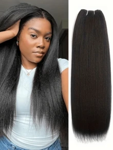 1 Bundles Kinky Straight Human Hair 16-32inch Yaki Straight 100% Unprocessed Remy Virgin Hair Double Weft Extensions - Natural Black For Women, All Ethnicities - Natural Black - View 2