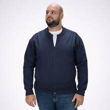 Suffix Men's Plus Size Thick Fleece Bomber Jacket With Zipper And Side Pockets - Navy Blue - View 5