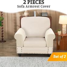 2PCS-Sofa Armrest Cover Protector - Non-Slip, Snug Fit, Vertical Striped, Cat Scratch Resistant, All-Season Washable - Beige - View 6