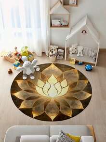 1pc Elegant Gold Lotus Flower Printed Round Rug, Suitable For Daily Home, Traditional Festivals, Party Decoration, Decorative Rug, Small Rug, Carpet, Home Decor, Living Room Rug, Bedroom Rug, Outdoor Rug, Washable Rug - Multicolor - View 10