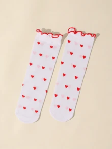 1双女婴爱心透气中筒袜，弹性袜，爱心元素日常百搭袜，春夏款 - 白色 - 查看 8
