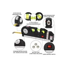 3-Bubble Laser Level, Measuring Tape, Horizontal And Vertical Cross Ruler, Multipurpose Laser Level, Standard Horizontal And Vertical Cross Laser Lines, 8-Foot Laser Line Measuring Tape, Standard And Metric Ruler, Adjusted Laser Level, Line Lasers - Black - View 7