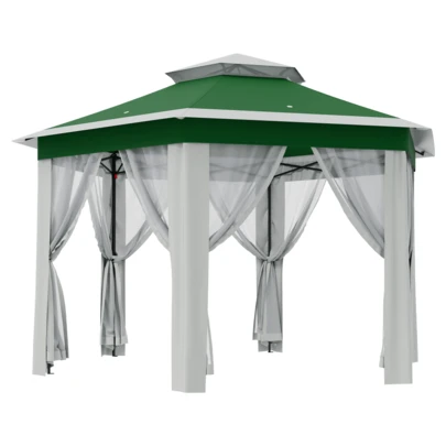 Pop-Up Gazebo, Outdoor Canopy Tent With Mosquito Netting, Double Vented Roof Sun Shelter With Adjustable Heights, Heavy Duty Hexagonal Pavilion For Patio Garden Backyard, Gray