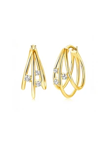 925 Sterling Silver Triple Circle Hoop Earrings, Cubic Zirconia Luxury Sparkle, Gift For Valentine's Day, Party Wear, Comes With Gift Box - Multicolor - View 4