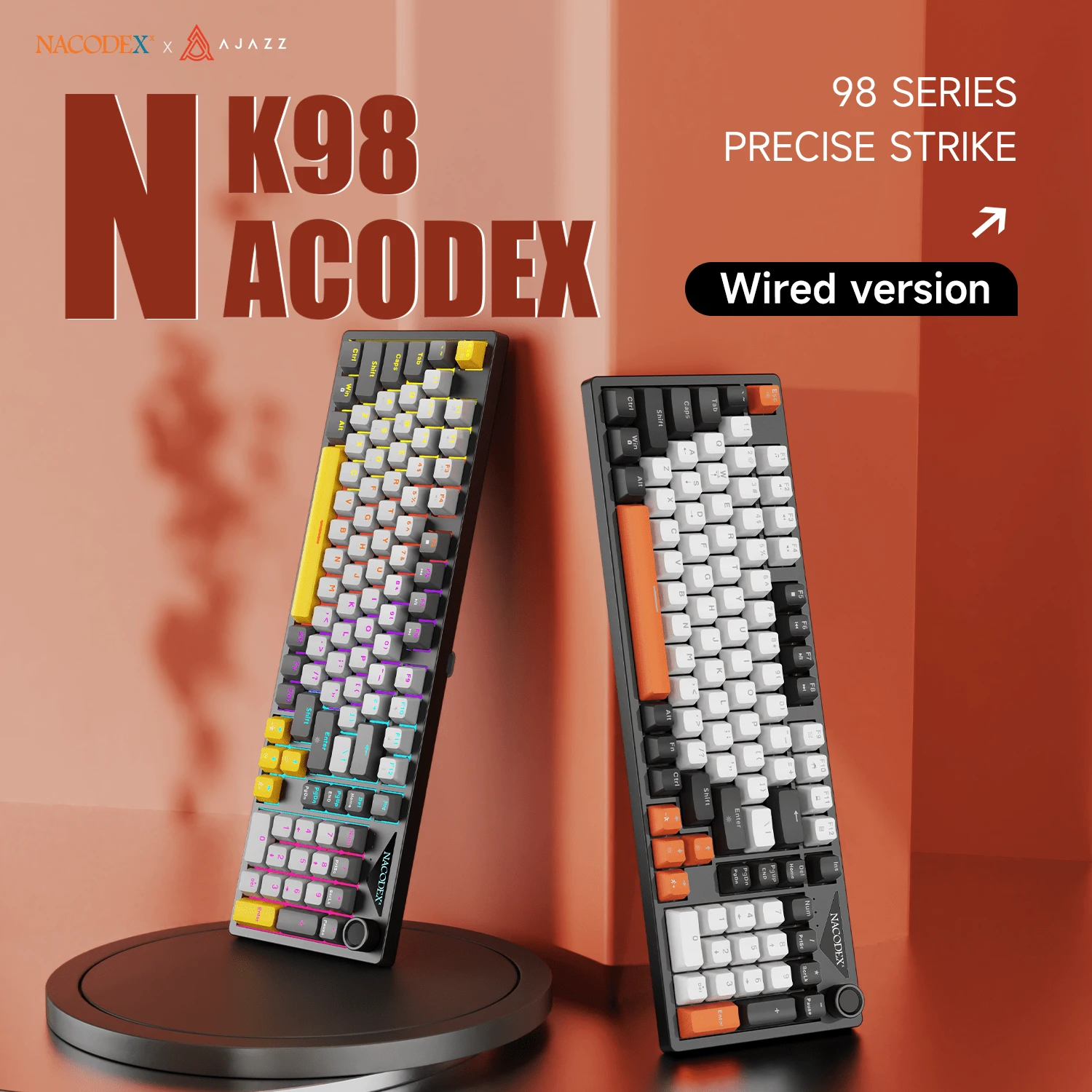 AJAZZ NK98 98-Key Wired Mechanical Keyboard, 3-Color Backlit Keycaps, Metal Knob, Floating Key Design, Blue/Red Switch Options, Full-Key Hot-Swappable, Includes Numeric Keypad - Official Authentic - View 1