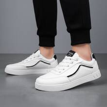 Tenis de hombre Tenis para hombre Zapatos para hombre Zapatillas casuales estilo skate para caballero de moda urbana, calzado ligero con cordones de material transpirable y suela suave antideslizante para caminar, zapatos cómodos resistentes al desgaste para deporte y uso diario, diseño minimalista elegante y versátil. - Blanco - Ver 5