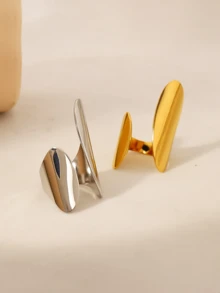 1枚极简主义不锈钢3D宽几何金色戒指，夸张配饰，时尚饰品，男女皆宜，适合日常休闲或派对佩戴 - Hip-hop - 查看 4