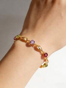 1pc Women's Luxury Zirconia Encrusted Round Teardrop Bracelet, Suitable For Daily Wear, Parties, Romantic Dates, Gift Giving And Other Occasions - Water Drop - View 2