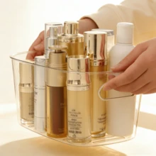 Organizador de Caja de Almacenamiento Transparente de PET 37*24.5*15CM Organizador de Maquillaje para Uso en el Hogar y la Oficina,contenedor de maquillaje,organizadores de cajones de baño y almacenamiento,organizador claro - transparente - Ver 4