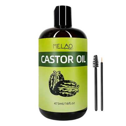  MELAO 100% Pure Natural Cold-Pressed Castor Oil, 473ml/16oz Bottle With Applicator Brush, Moisturizing And Nourishing Hair Oil For Dry, Damaged, Frizzy Hair, Repairs Split Ends, Strengthens Hair, Adds Shine, Also Suitable As Eyelash And Eyebrow Serum, Multi-Purpose.