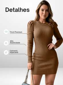 Women's Elegant Knit Dress With Long Sleeves, Princess Style, Short Bodycon, Winter/Cold Weather, Blogger Style - Lạc đà - Xem 4