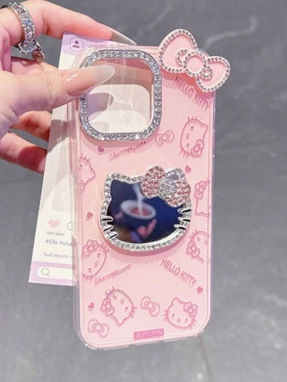 SANRIO 1 pieza Funda protectora de espejo con diseño de Hello Kitty para teléfono, a prueba de golpes, compatible con iPhone 16/15/14/13/12/11/8/7/X/Pro, Pro Max, etc. - Gran regalo para niñas, cumpleaños, Día de San Valentín