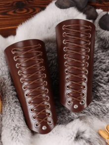 2 chiếc còng tay bằng da PU kiểu Trung cổ, có dây buộc, có thể điều chỉnh, phù hợp cho LARP và Cosplay. - A - Xem 7