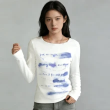 Polyester Letter Print Long Sleeve T-Shirt, Sports, Casual, Street Style, Spring/Autumn - White - View 7