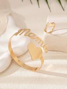 1 Set Mama Letter Bracelet & Ring Set, Fashion, Minimalist, Elegant, Versatile - MAMA Love - View 3