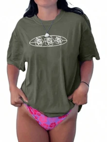 Women's Tops Letter Tee Graphic T-Shirts, Women Teens Oversized Graphic Tee Shirts Y2k Short Sleeve Floral Aesthetic Tshirt Top Summer Cute Preppy Clothes-For Women, Holiday, Vacation,Daily Casual Fashion And Versatility. - 橄欖綠 - 查看 9