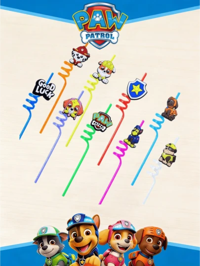  1pc/3pcs Paw Patrol Cartoon Character Reusable Bent Glass Straws, Including Rubble, Chase, Rocky, Zuma, Skye, Everest, Tracker, Tuck, Ella, Rex, WildCat, Liberty, Suitable For Milkshakes, Bubble Tea, Juice, Cocktails, Cold Drinks, Party Supplies, Cute Puppy Cartoon Bent Glass Straws, Reusable, School/Summer Items, Graduation Gifts. Random Style Sent.