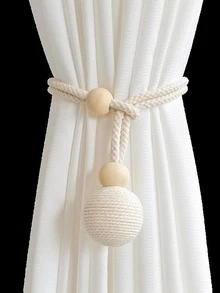 2Pcs Nordic-Style Cotton And Linen Curtain Tiebacks, No-Drill Woven Ball Pendant Style, Versatile Curtain Fasteners - White - View 3