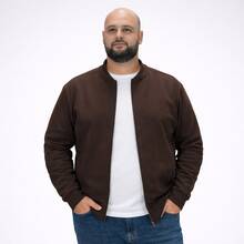Suffix Men's Plus Size Thick Fleece Bomber Jacket With Zipper And Side Pockets - Rust Brown - View 8