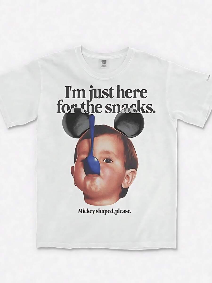 I'm Just Here For The Snacks Humor Graphic Print Pure Cotton T-Shirt, Plus Size Casual T-Shirt Theme Park Gift - trắng - Xem 1