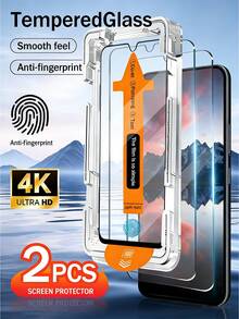 NNBILI 2片装全覆盖钢化玻璃屏幕保护膜，具备自清洁功能，高清钢化玻璃膜，无气泡，易于安装，9H硬度屏幕保护膜，钢化玻璃材质，简易安装套装，兼容手机壳，适用于三星Galaxy S26 Ultra、S25 Ultra、S26、S25、S24、S23、S22、S21系列，一键安装 - 無色 - 查看 9