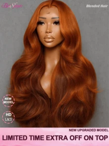 30 Inch 13x4 HD Lace Front Wigs Human Blended Hair Pre Plucked Brazilian Virgin Hair Invisible Hairline Tiny Knots 200 Density Glueless Wigs Body Wave HD Lace Frontal Wigs #350 Ginger Orange - S350 - View 2