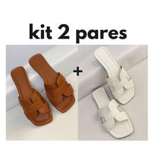 Two-Pair Set Of Stylish, Modern Women's Flat Sandals. - karamel/putih - View 5