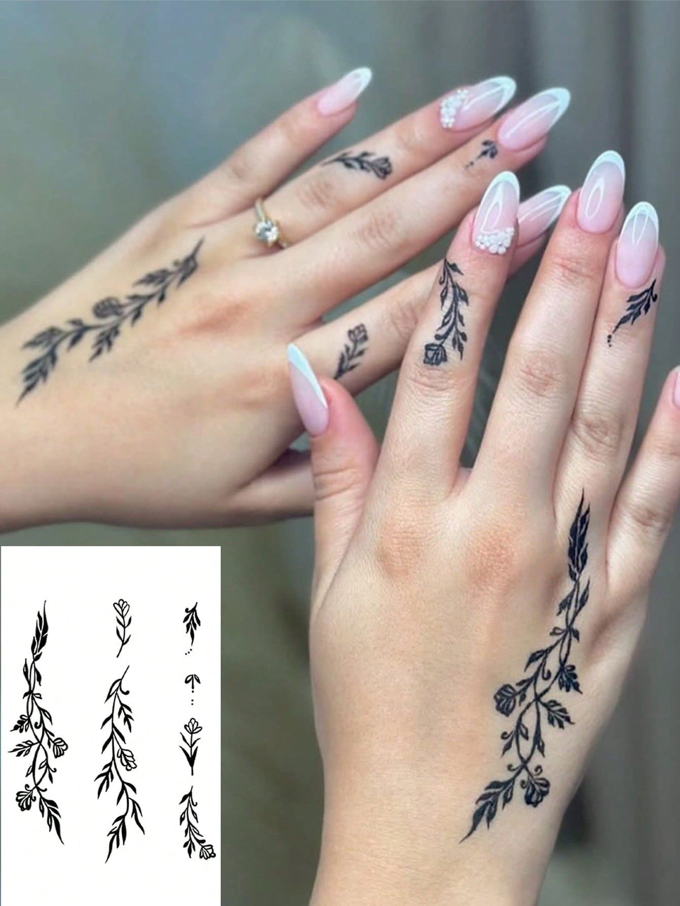 1pc Temporary Tattoo Sticker, Simple Black Leaf Design, Waterproof, Suitable For Fashion Enthusiasts, Fake Tattoo For Hand/Body - Black - View 1