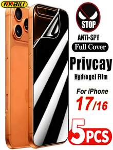 NNBILI 5片装防窥水凝胶膜屏幕保护膜 - 无气泡、全覆盖、高透明度、防刮花、防偷窥、易于安装、兼容手机壳，适用于 17 Pro Max/17/16/15/14/13/12/11/Xs Max/X/Xr/Pro Max/Pro/Air/E/Plus/Mini等机型，非玻璃材质，是日常、办公、居家使用的理想之选。这款手机屏幕保护膜防水、防震、防摔、防刮花，是保护手机隐私的必备良品。 - 黑色 - 查看 29