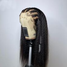 1 pz. Parrucca frontale in pizzo morbido lungo 26 pollici, 180 densità, riccia crespa nera, profonda 13*4*1, per donne con capelli sintetici pre-pizzicati, per uso quotidiano - nero - Visualizzare 3