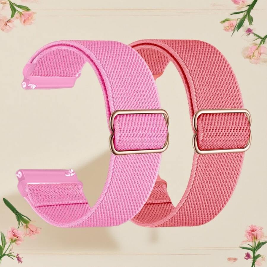 2条18mm/20mm/22mm快拆尼龙表带，兼容三星Galaxy Watch 7/4/5/6 40mm/44mm/6 Classic 43mm/47mm/Active 2/Gear S3 Classic；弹性尼龙表带，适用于华为Watch GT5/GT4 41mm/46mm/GT2/GT 3 42mm/46mm/Watch 4 Pro/GT 5 Pro；可调节弹性尼龙腕带，兼容 49mm/46mm/45mm/44mm/42mm/41mm/40mm/38mm系列Ultra3/2/1系列11/10/9/8/7/6/5/4/3/2/1/SE，男女通用 - 粉紅+玫紅 - 查看 1