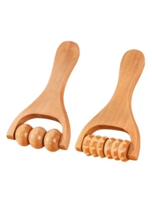 1个木质按摩滚轮，男女通用，适用于颈部、背部、面部、腰部、腿部、手臂、肌肉和腹部放松工具 - 彩色 - 查看 3