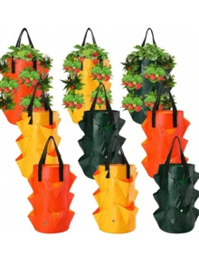 Hanging Planter Bag With Handle, Plastic Hanging Strawberry Planter Container, Foldable Planting Bag For Vegetables, Flowers, Herbs And Plants - Multicolor - View 7