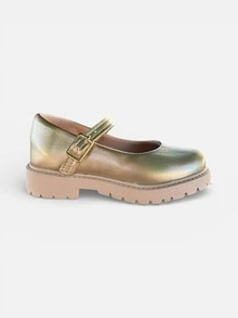Girls' Mary Jane Doll Shoes With Tractor Sole And Adjustable Buckle - Gold - View 2