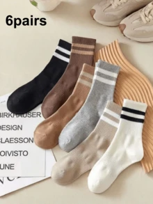 1/3/5/6/8/10双装男女通用长筒袜，黑白配色，吸湿排汗，透气舒适，简约优雅，四季皆宜 - 白色 - 查看 6