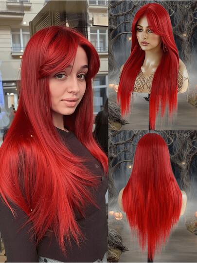Synthetic Wig For Women, LongStraight Layered Hair With Bangs Heat Resistant And Breathable, Perfect For Parties And Halloween (,24 Inch) High Temperature Fiber Full And Thick,Suitable For Any Face Shape And All Styles,Charm Sexy And Cuteness.