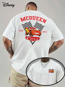 "Disney Genuine Authorization" 1pc Car Lightning McQueen Short Sleeve, Pixar Car Role, Fashion Cartoon Cotton T-Shirt Short Sleeve Design, Cartoon Short Sleeve, Men's Short Sleeve. - 白色 - 查看 1