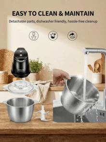 SOKANY 7020 电动绞肉机，可切碎蔬菜、压碎大蒜、制作蒜蓉，2升大容量，400瓦大功率快速搅拌，304不锈钢刀片，适用于蔬菜、洋葱、大蒜、水果、坚果、沙拉和面团搅拌，适合家庭使用，厨房电器 - 美規A型插(110-127V) - 查看 11