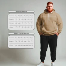 Men's Plus Size Fleece Set: Kangaroo Hoodie With Pocket, Various Colors + Jogger Pants With Pocket And Elastic Waistband - 卡其色 - 查看 5