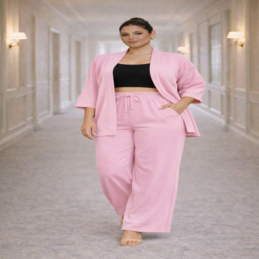 Conjunto Virtuosa Sofisticado – Estilo e Modernidade Tecido na amassa CORES NOVAS, ainda mais lindas e atuais para você arrasar em qualquer estação. - Rosa Bebê - Visão 1