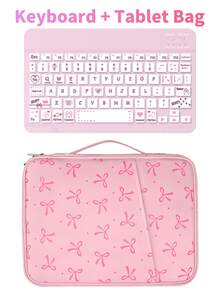 Cute Bluetooth Keyboard + Bow Tablet Protective Case Portable Wireless Keyboard (150mAh) Compatible With Samsung Tablets, Apple , Android 13+ Smartphones, Smartphones, Windows Systems - one-size - View 9