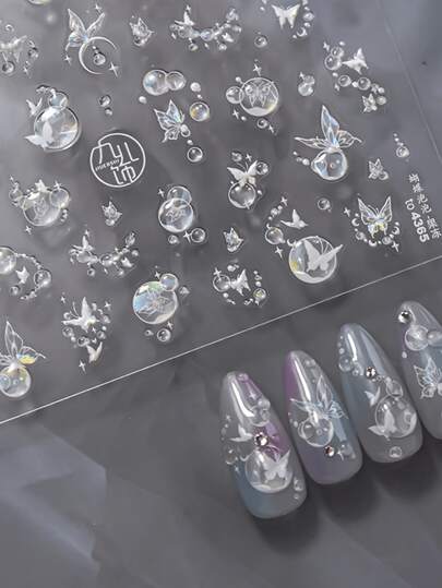 1pc French Jelly Nail Stickers Dreamy Bubble Meteor Butterfly Star Moon Self Adhesive Stickers For Nail DIY Nail Art Decoration Nail Supplies