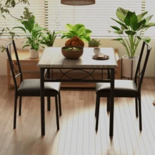 Esszimmertisch-Set für 2 Personen, quadratischer Esstisch und PU-gepolsterte Stühle, Küchen- und Esszimmer-Set für 2, 3-teiliges Esszimmertisch-Set für kleine Apartments - Grau - Übersicht 7