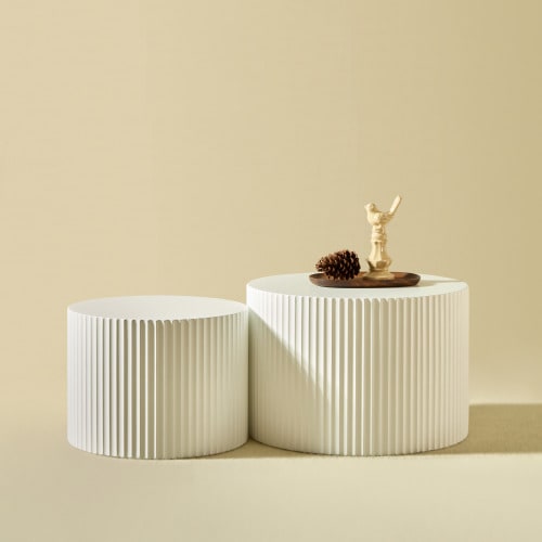 Modern Beistelltisch-Set In Mattweiß Mit Wellenkante - Flexible Nesting-Design 60*40+48*35