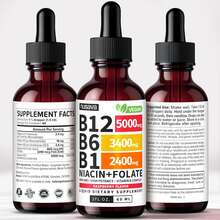 Vitamin B12 And B6 Liquid Drops, B12 Sublingual Vitamin B Complex - B 12 Vitamin 5000mcg - B12 Methylcobalamin For Energy, Brain, And Heart Support With 27,200 Mcg, Raspberry, 80 Servings - 1 Pack - 查看 9