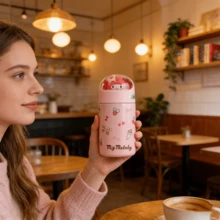 Miniso Sanrio Thermos Cup High-Value Cartoon Cute My Melody Stainless Steel Vacuum Flask With Rope Mini Portable Insulated Water Cup Water Bottle Tumbler 280ml/9.47oz - Pink - View 3
