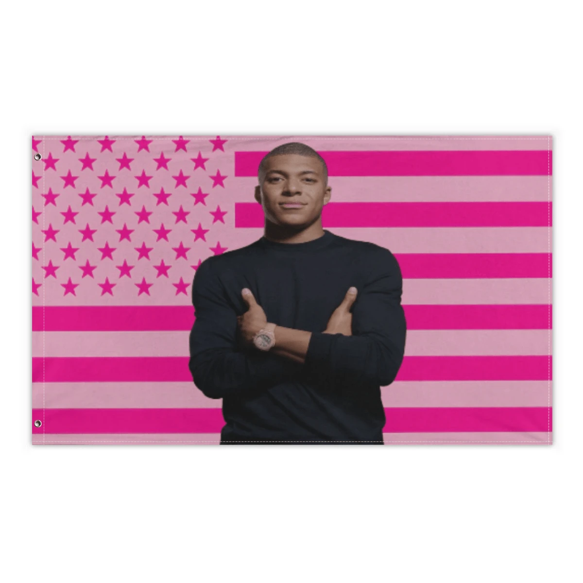 Football Star Kylian French Mbappe Flag Wall Hanging Banner USA Flag 3X5 Ft Funny Banner Polyester With Brass Grommets,Funny Flag Decorations,Flag For Room, Dorm, Outdoor - Pink - View 1